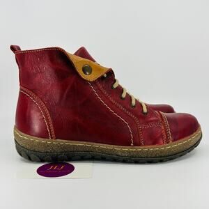 V-Italia Women's Kiki 1041 Red Leather Comfort Walking Boots Size 38 EU/ 7.5 US